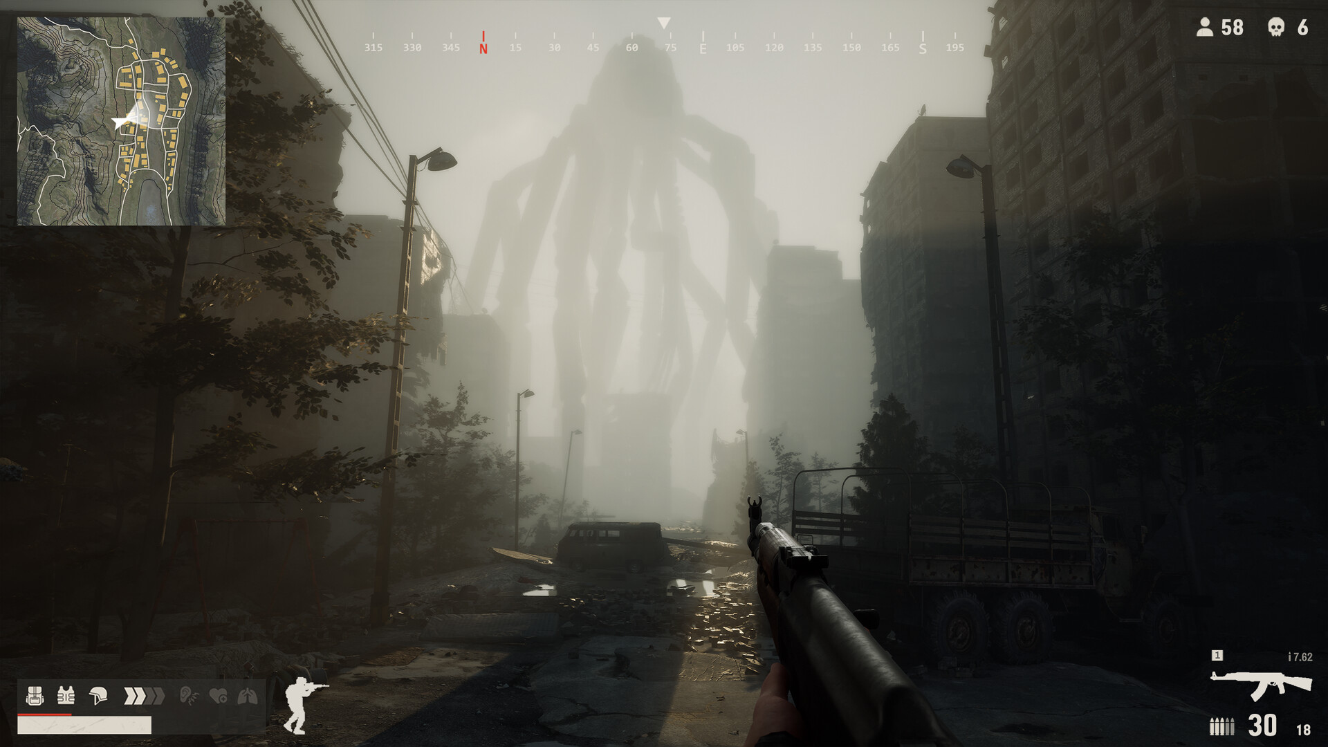 A giant machine towers above an abandoned city in Cloudburst.